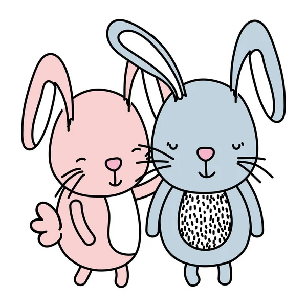 Color Pareja Conejo Juntos Lindo Animal Vector Ilustración — Archivo Imágenes Vectoriales