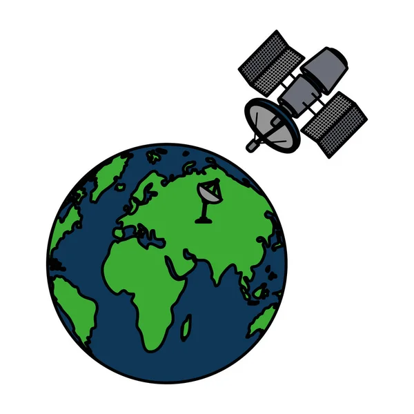 Farbe Globale Erde Planet Mit Satellitentechnologie Vektor Illustration — Stockvektor