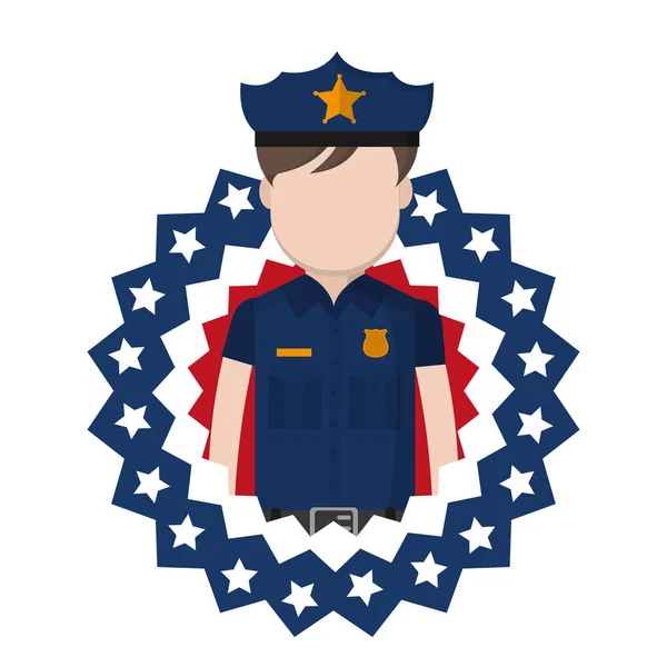 Policeman Usa Patriotic Tag Nation Vector Illustration — Stock Vector