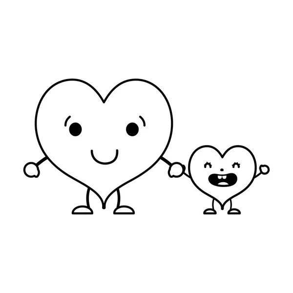 Line Kawaii Happy Heart Its Son Arms Vector Illustration — Stock Vector