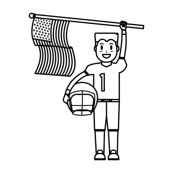 Jogador Futebol Linha Com Capacete Eua Bandeira Vetor Ilustração — Vetor de Stock