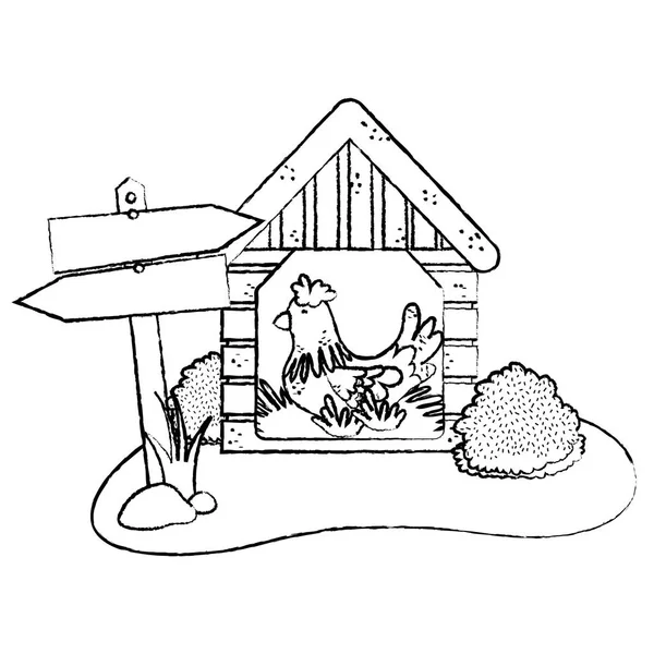 Grunge Hen Farm Animal House Laying Vector Illustration — Stock Vector