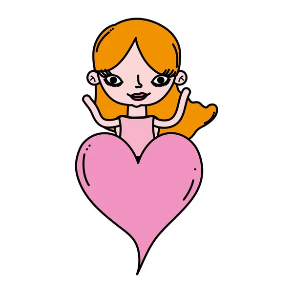 颜色可爱的女人与长发型和心脏向量例证 — 图库矢量图片