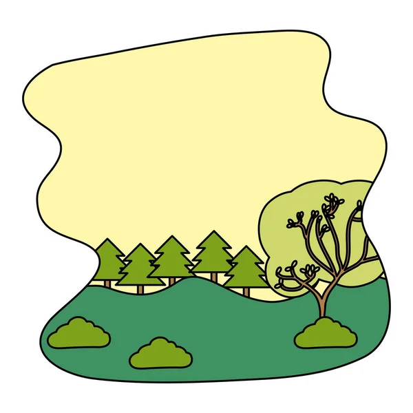 Color Naturaleza Paisaje Con Pinos Montañas Vector Ilustración — Vector de stock