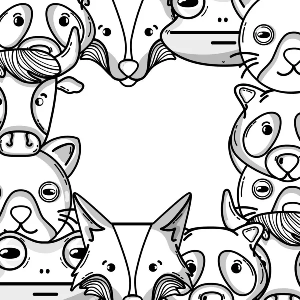 Cabeças Bonitos Animais Selvagens Fundo Vetor Ilustração —  Vetores de Stock
