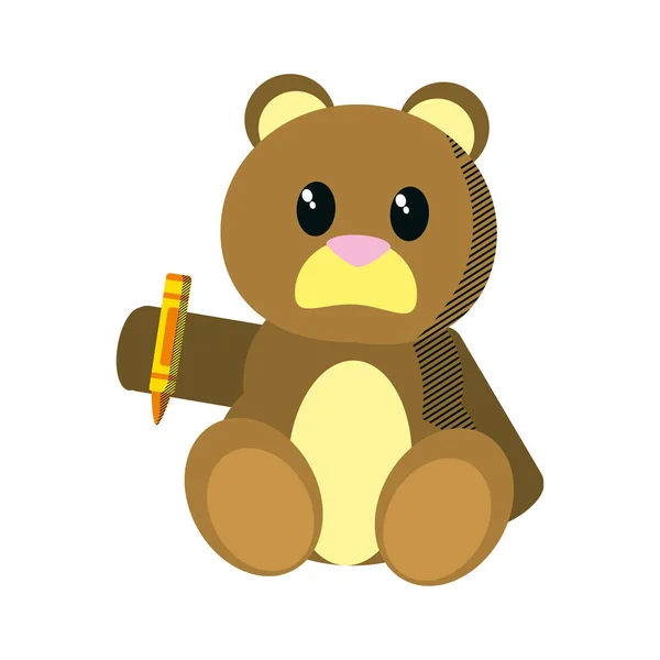Urso Pelúcia Brinquedo Bonito Com Lápis Cor Ilustração Vetorial — Vetor de Stock