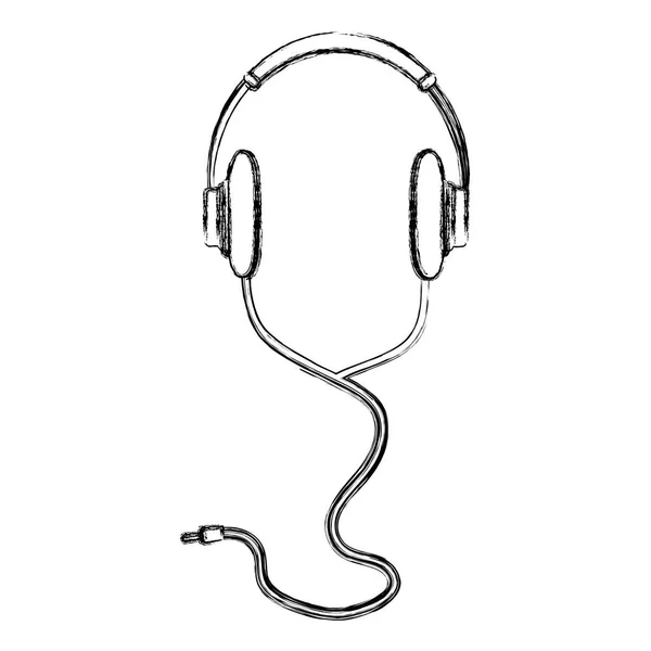 グランジ ステレオ ヘッドフォン聞く音楽技術のベクトル図 — ストックベクタ