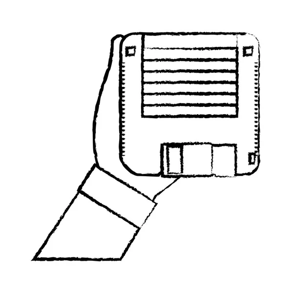 Grunge Man Hand Met Retro Diskette Object Vector Illustation — Stockvector