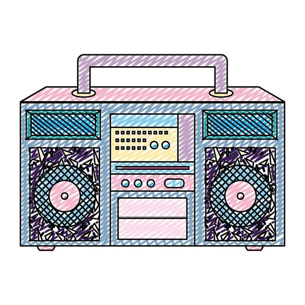 Retro Radyo Müzik Teknoloji Vektör Çizim Nesnesine Doodle — Stok Vektör