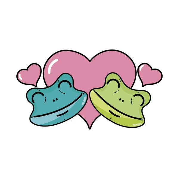 cute frog couple animal with hearts design vector illustration