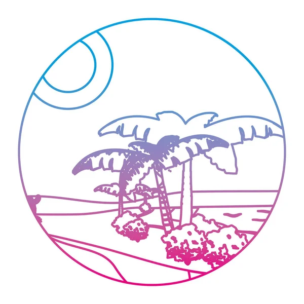 Ligne Dégradée Palmier Désert Avec Illustration Vectorielle Paysage Insulaire — Image vectorielle