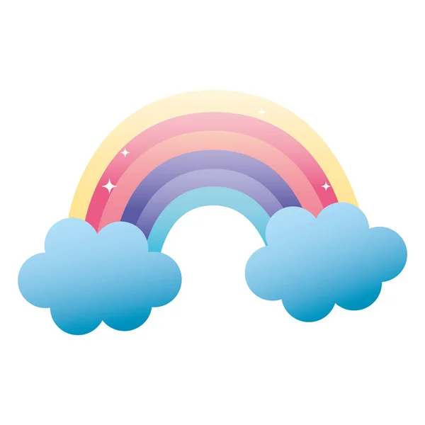 Nature Beauty Rainbow Fluffy Clouds Vector Illustration — Stock Vector