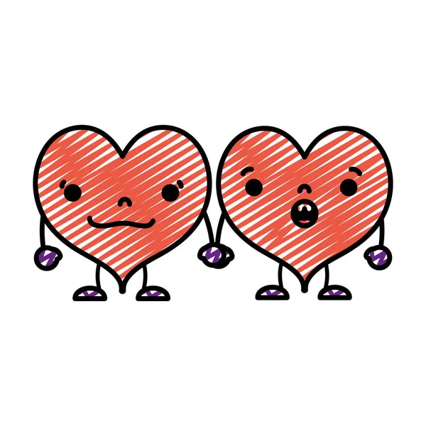 Doodle Kawaii Belleza Corazón Pareja Con Brazos Piernas Vector Ilustración — Archivo Imágenes Vectoriales