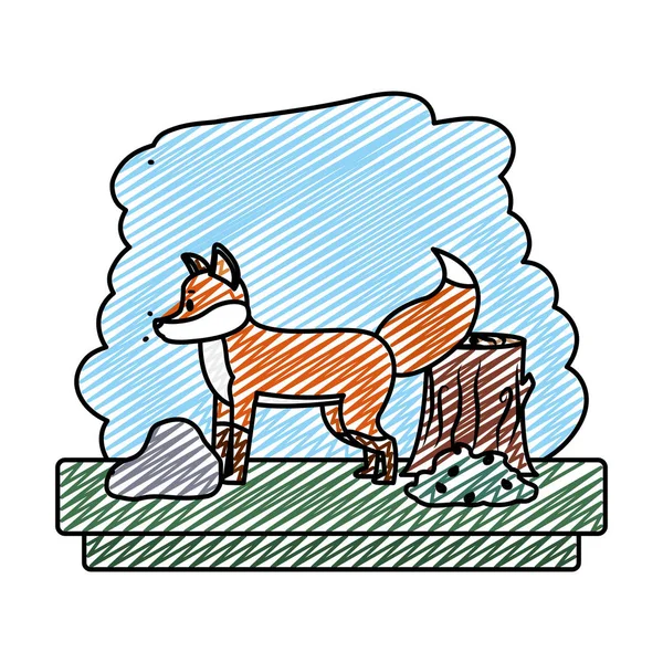 Illustration Vectorielle Renard Gribouillé Animal Sauvage Vers Réserve Forestière — Image vectorielle