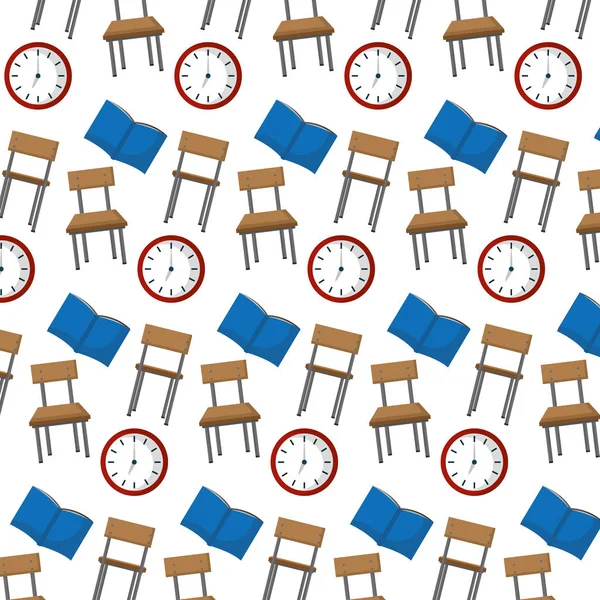 Cadeira Com Relógio Livro Utensílio Fundo Vetor Ilustração — Vetor de Stock