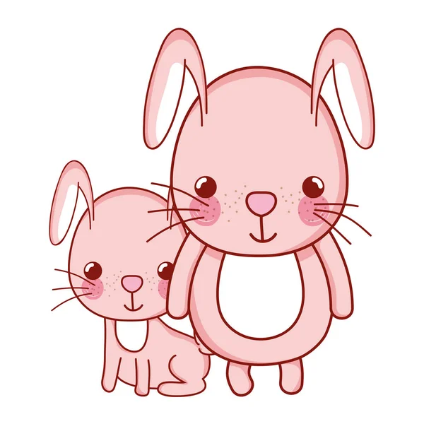 Rabbit Father His Child Cute Animal Vector Illustration — Stock Vector