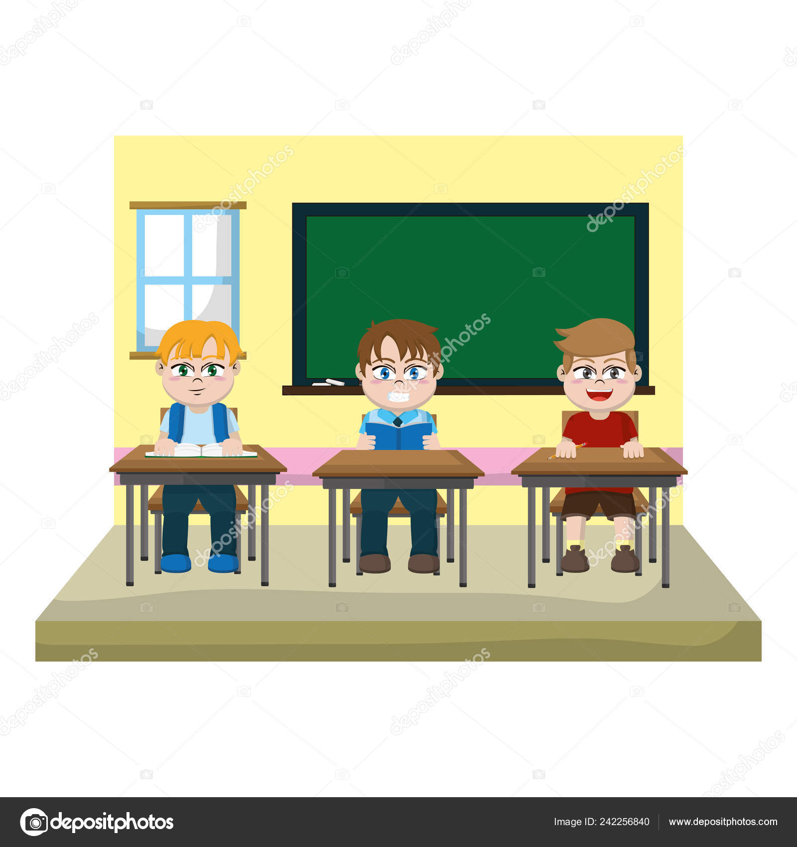 Classroom Students Sitting School Desk Vector Illustration Stock