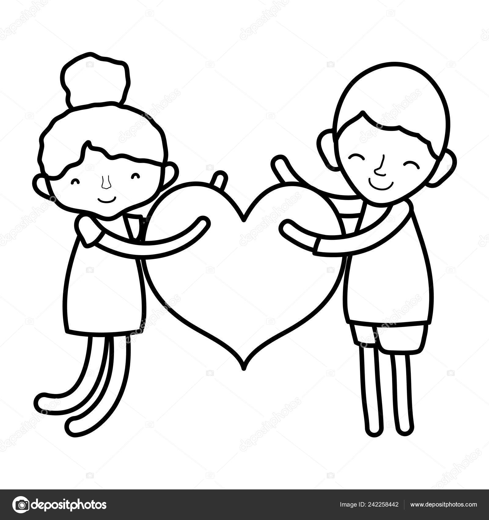 Line Boy Girl Sleeping Fashion Heart Vector Illustration Stock