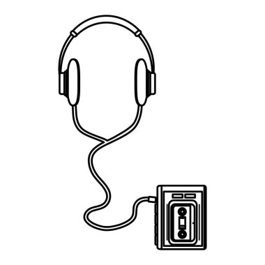 Kaset müzik teknoloji vektör çizim satırı kulaklık dinle