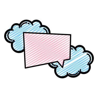 Doodle sohbet kabarcık ileti metnini bulutlar vektör çizim ile