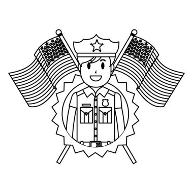 çizgi pliceman vatansever ABD bayrakları ve amblemi vektör çizim ile