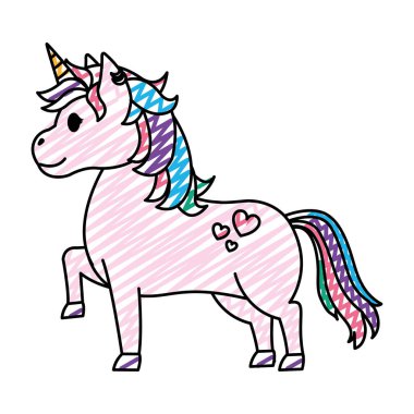Doodle şirin unircorn kalp dövme stil vektör çizim ile