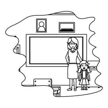 satır öğretmen ile kız öğrenci okul sınıf vektör çizim içinde