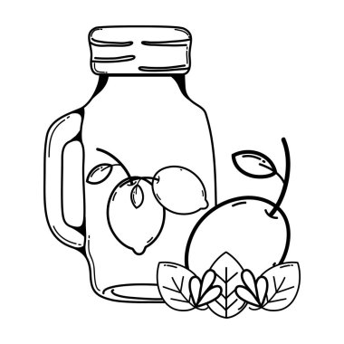 satır doğa limon suyu kavanoz ve yaprakları vektör çizim