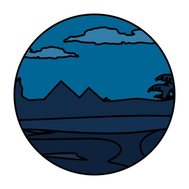 palmiye ağacı manzara vektör çizim ile renk çöl piramitleri