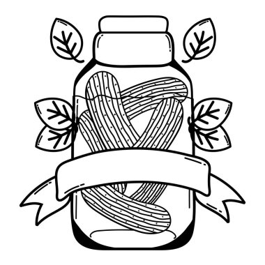 sağlıklı salatalık suyu kavanoza satır ve vektör çizim şerit