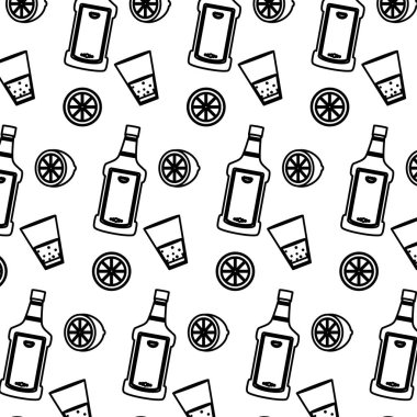 satır tekila şişesi ve şampanya cam limon arka plan vektör çizim ile