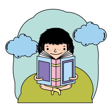 oturma ve peyzaj vektör çizim kitap okuma renk çocuk