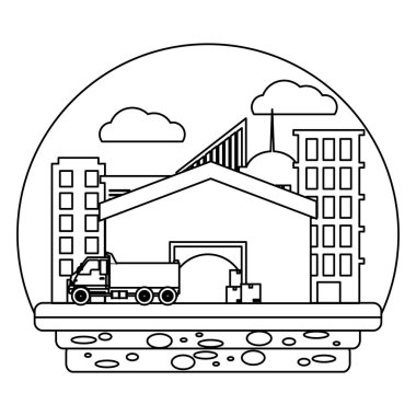 satırı teslimat deposuyla kutuları ve kamyon Servisi vektör çizim