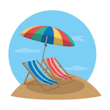 plaj sandalyeleri ile şemsiye koruma vektör çizim açın