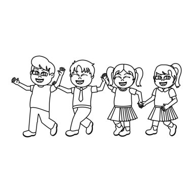 satır mutlu öğrenciler çocuk arkadaşları ve saç modeli vektör çizim