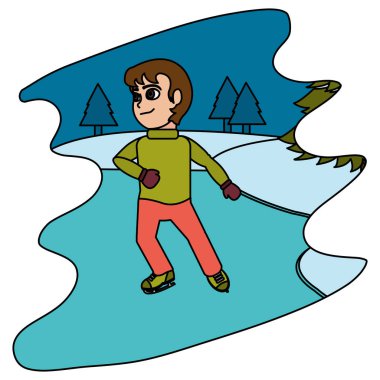 renk çocuk buz pateni kış hava vektör çizim ile