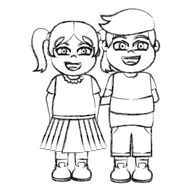 Grunge mutlu kız ve erkek çocuk arkadaş illüstrasyon vektör