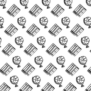 Grunge eğitim kitapları ve global harita Resepsiyon vektör çizim