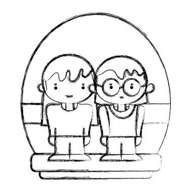 Grunge güzel kızlarla rahat kıyafetler ve saç modeli vektör çizim