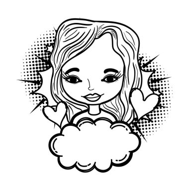 çizgi ve kadın ile kalpleri sembolü kabarık bulut vektör çizim