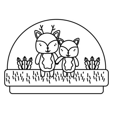 kırsal vektör çizim satırı çift geyik sevimli hayvan