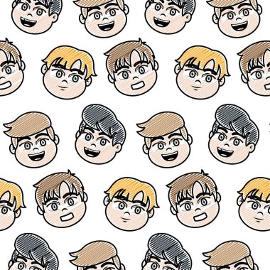 mutlu çocuklar baş saç modeli arka plan vektör çizim ile doodle