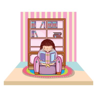sandalyede oturan ve kitap vektör Illustration okuma kız