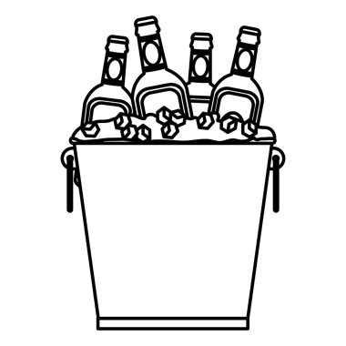 satır içki şişeleri buz küpleri ile kova içinde illüstrasyon vektör
