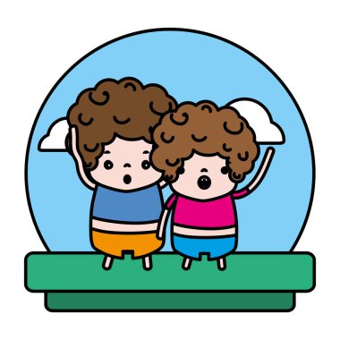 renk sevimli erkek yüz ifadesi ve peyzaj saç modeli ile illüstrasyon vektör