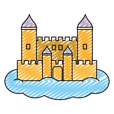 Ortaçağ Kalesi mimarisi tarzında bulut vektör çizim doodle