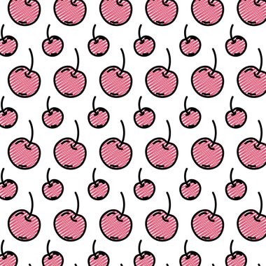 Doodle lezzetli kiraz meyve vitamini arka plan vektör çizim