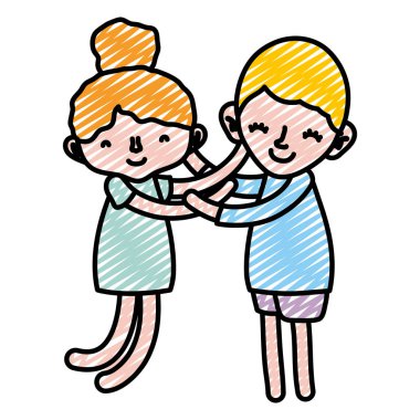 uyku ve vektör çizim ayakta doodle erkek ve kız çocuk