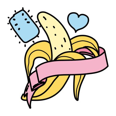 renk lezzetli Muz meyve kalpleri ve şerit vektör çizim ile