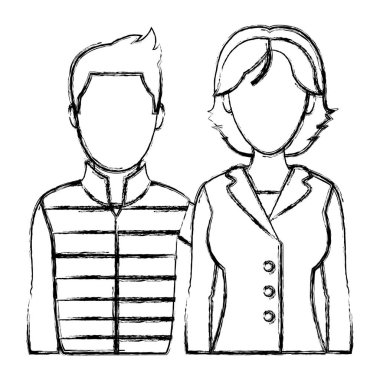 Grunge kadın ve adam profesyonel saç modeli vektör çizim ile ortak